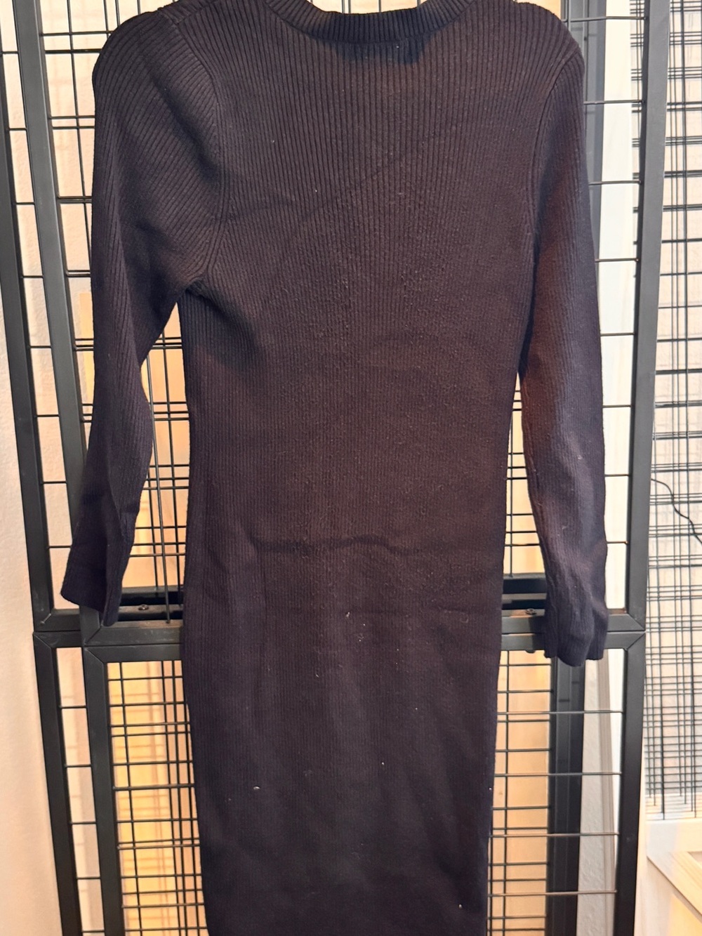 RACHEL Rachel Roy Black Rib-Knit Long Sleeve Dress